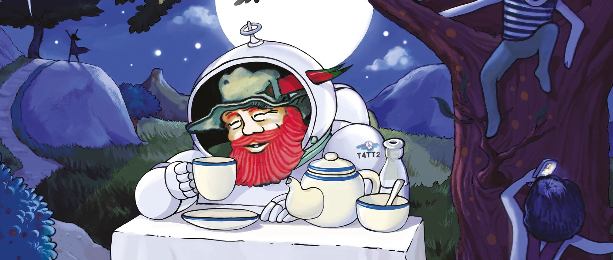 Red beard man in a space suit